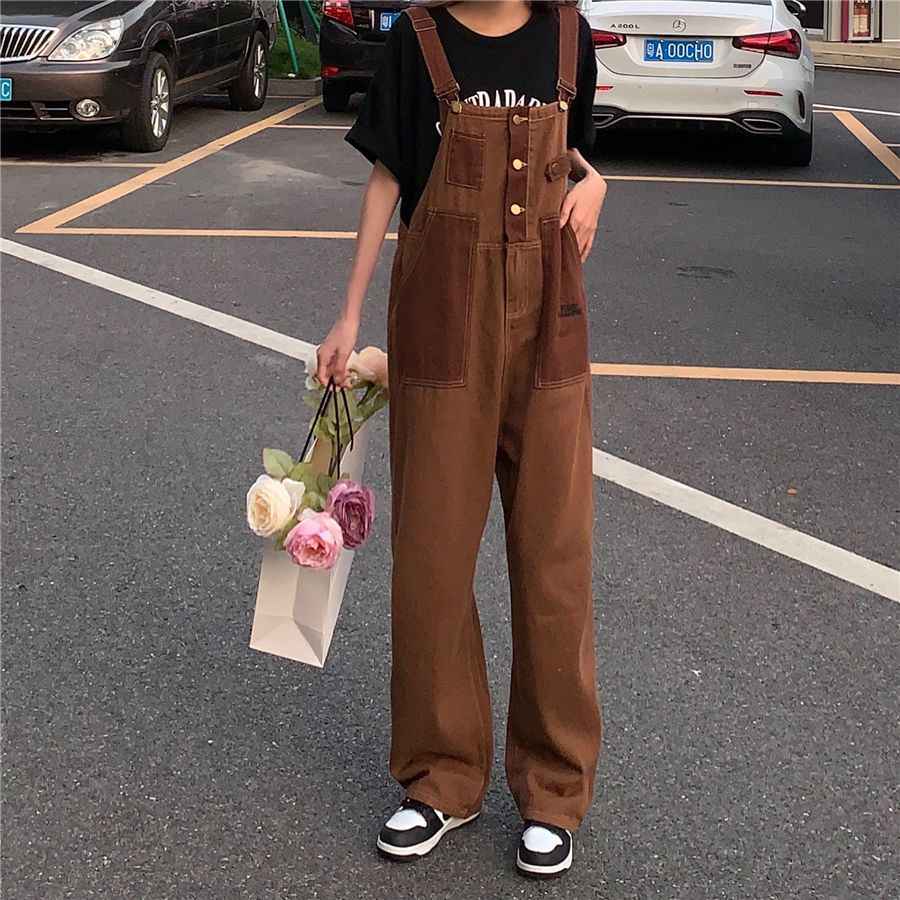 Brown Denim Overalls Womens Spring Autumn New Arrival