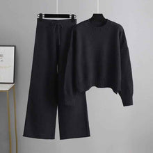Women's Fashionable Casual Knitted Wide Leg Pants Set