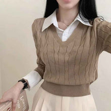 Korean Style Blouse Collar Stitching Fake Two-piece Knitted Sweaters