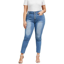 European And American Plus-Size Womens Tight Washed Denim Jeans
