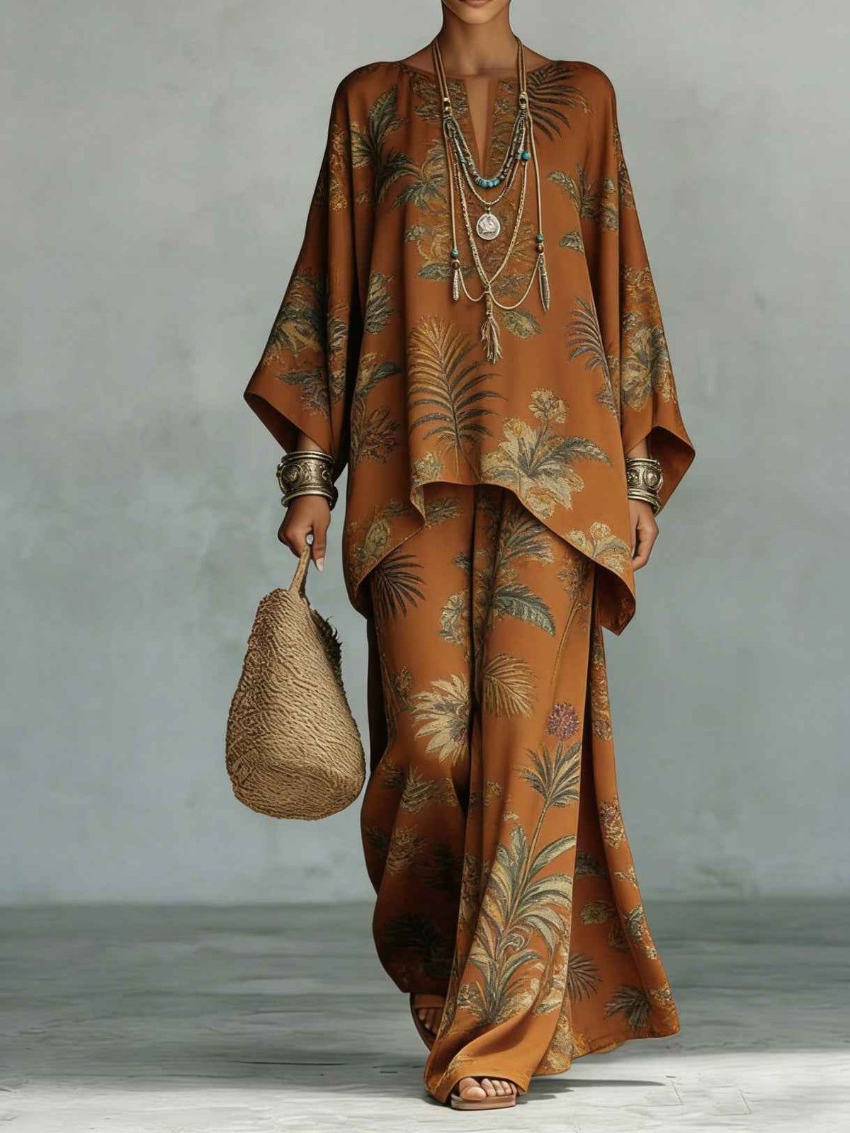 Women's Fashionable Printed Crew-Neck Casual Long-Sleeve Set