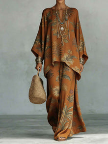 Women's Fashionable Printed Crew-Neck Casual Long-Sleeve Set