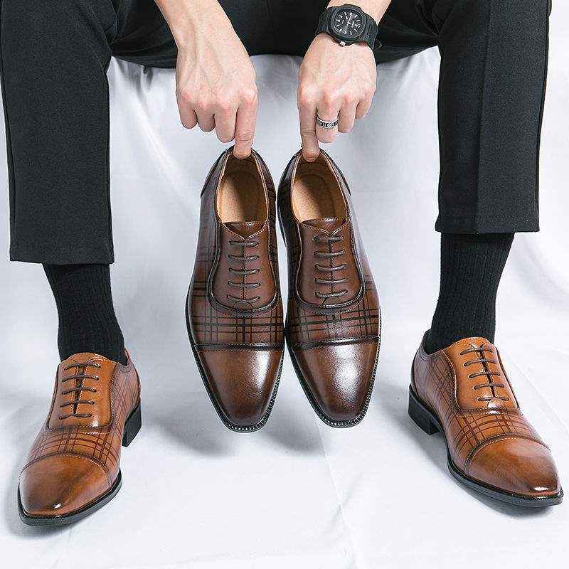 Square Toe Men's Breathable Business British Style Niche Leather Shoes