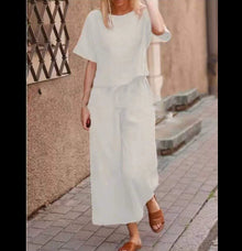 European And American Women's Linen Casual Loose Solid Color Suit Two-piece Women by Mirlaine Univers