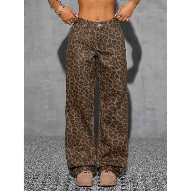 Retro Leopard Print High-waist Jeans