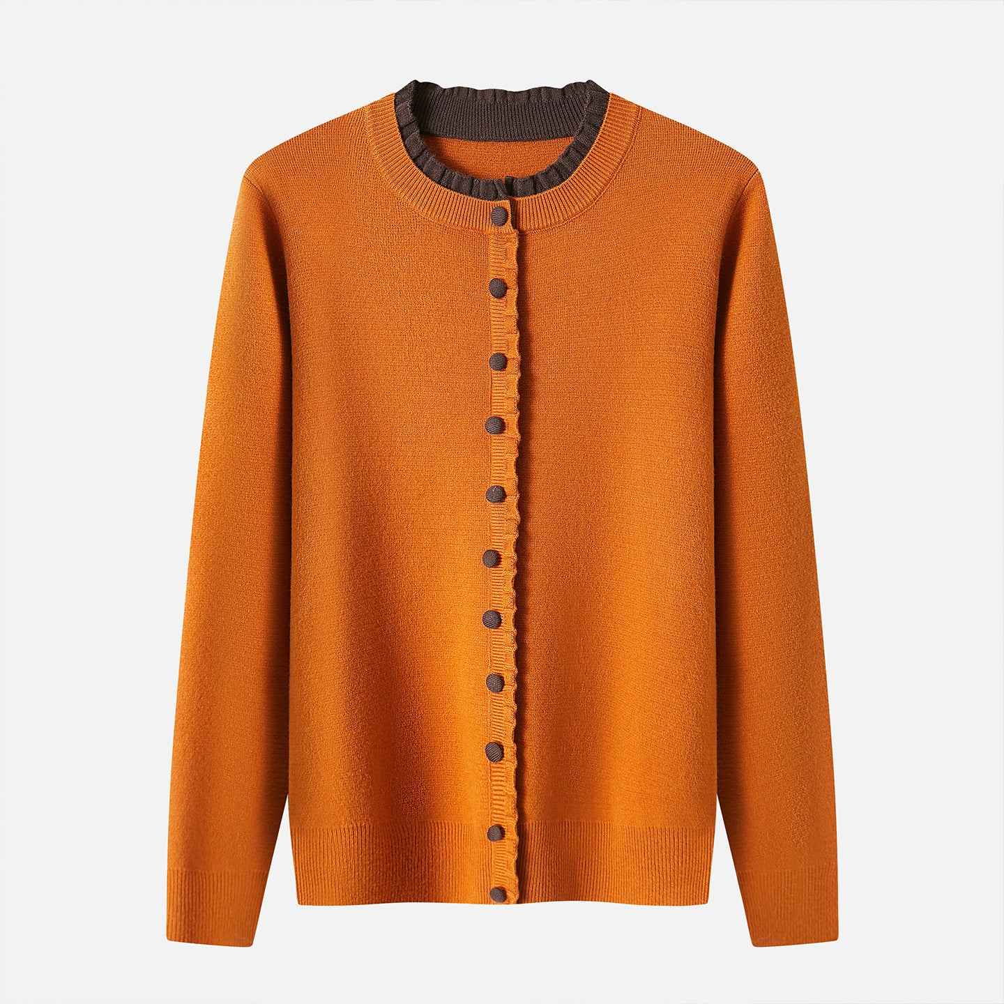 Ribbed Trim Contrast-Colored Crew-Neck Knit Sweater Womens Long Sleeve