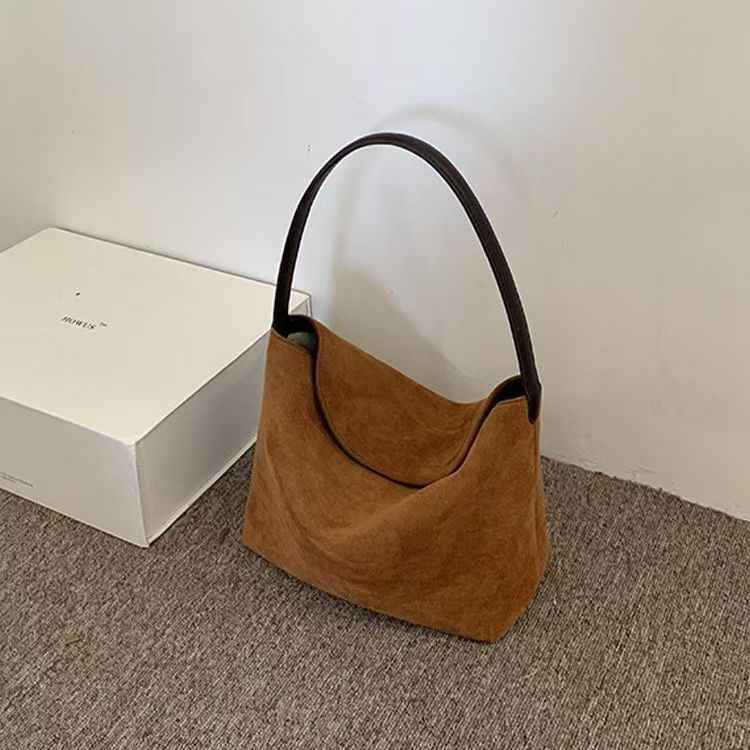 New Retro Suede Womens Bag Korean Niche Design Handbag Shoulder Underarm Bag In Korean Style