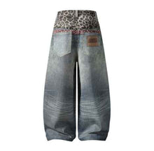 Leopard-print, Two-piece-look Washed And Distressed Denim Jeans
