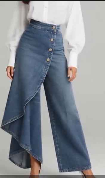 Unique Straight-leg Pants Fashion Large Ruffled Buttons Trousers Women's Faux Jeans Clothing
