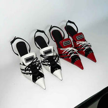 Retro Pointed Stiletto Heel Hollow Patent Leather Sandals For Women