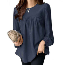 Womens Solid Color Loose Round Neck Plus Size Shirt