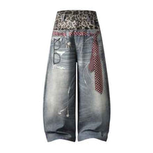 Leopard-print, Two-piece-look Washed And Distressed Denim Jeans