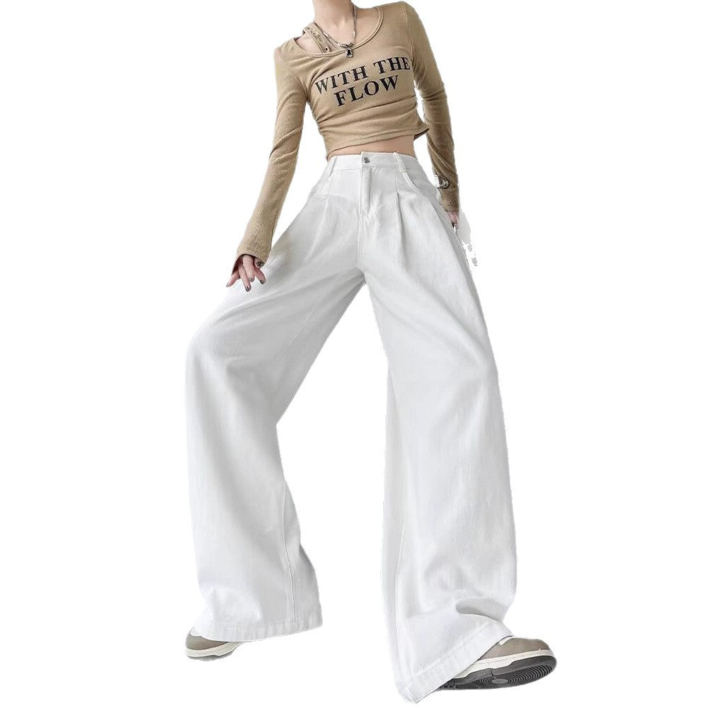 Women's White Wide-leg Straight Jeans by Mirlaine Univers