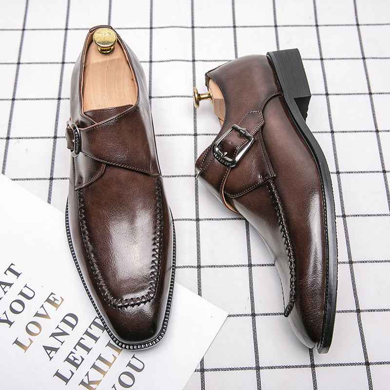 Spring And Autumn Fashion Square Buckle Low-cut Dress Leather Shoes