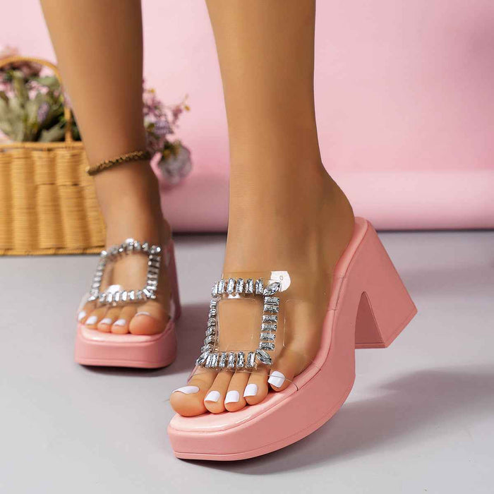 Sandales d'été à talons hauts et semelles épaisses pour femmes, nouvelles mules tendance au design transparent orné de strass