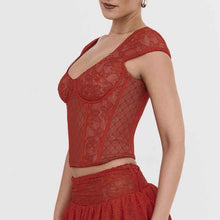 French-style Lace Polka-Dot Spliced Fishbone Lace Top