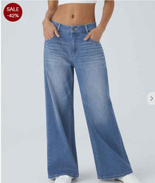 Women's Retro Washed Denim Wide-Leg Jeans With Multiple Textures
