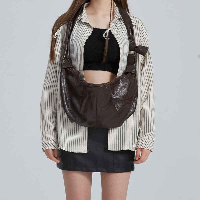 Large-capacity Retro French-style Instagrammable Niche Crossbody Bag A Croissant-shaped Pleated Bag