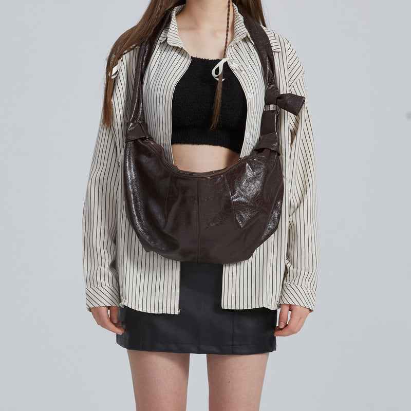 Large-capacity Retro French-style Instagrammable Niche Crossbody Bag A Croissant-shaped Pleated Bag