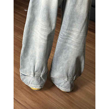 Womens Distressed Washed Straight-Leg Tapered Wide-Leg Pants