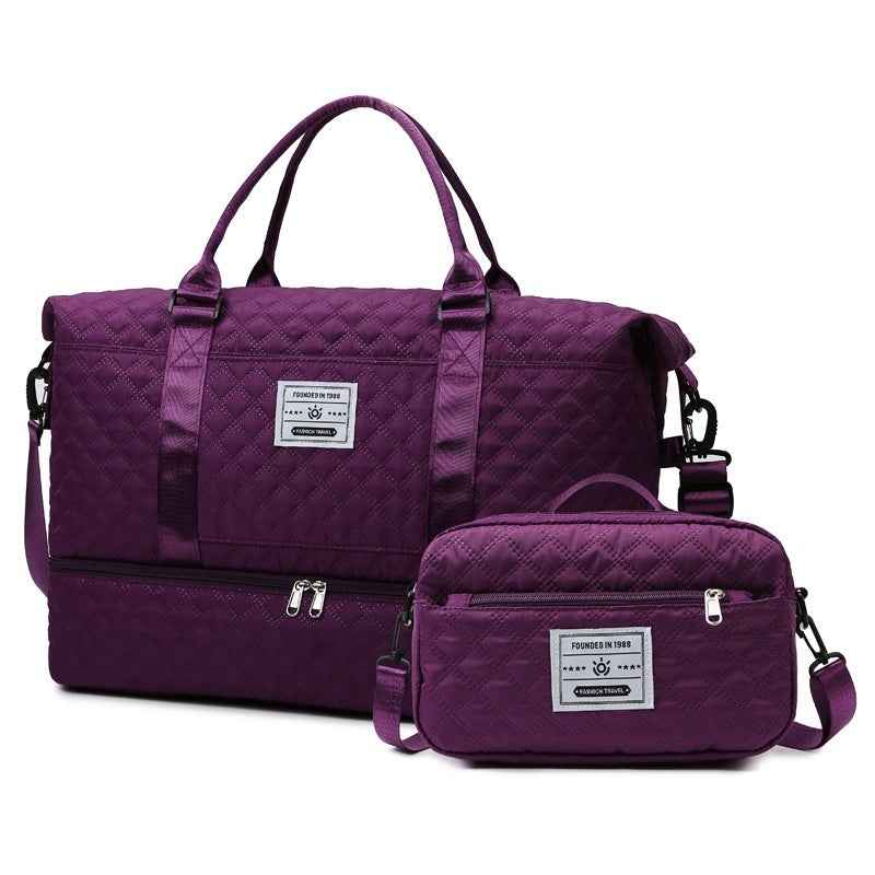 Large-Capacity Quilted Embroidered Thread Handle Crossbody Storage Travel Bag