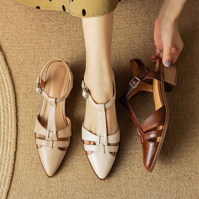 French Retro Roman Closed Toe Sandals For Women