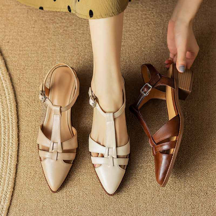 French Retro Roman Closed Toe Sandals For Women