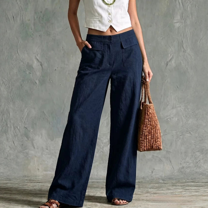Womens Solid-color Fashionable Loose Casual Elastic-waist Trousers