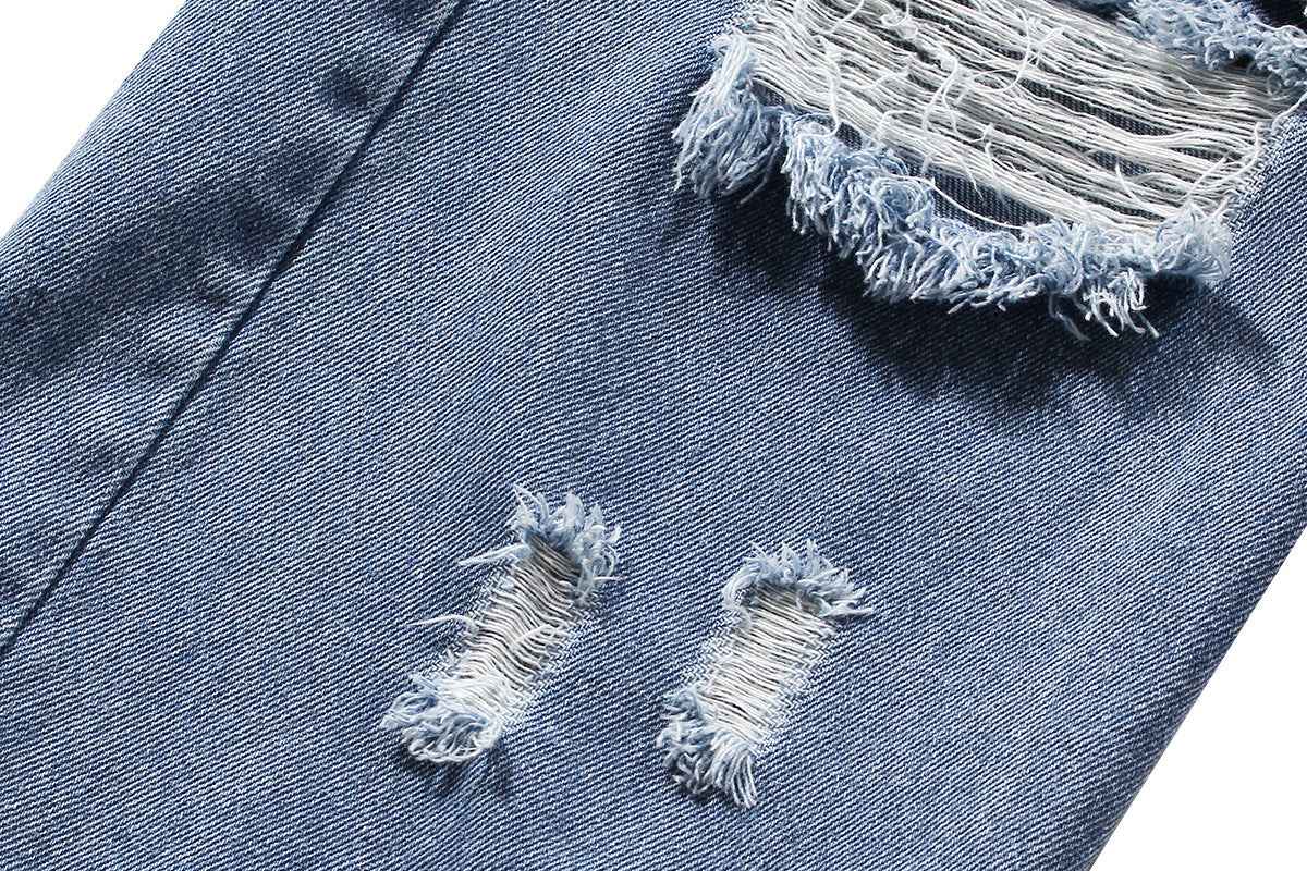 Casual Faux Two-piece Ripped Jeans