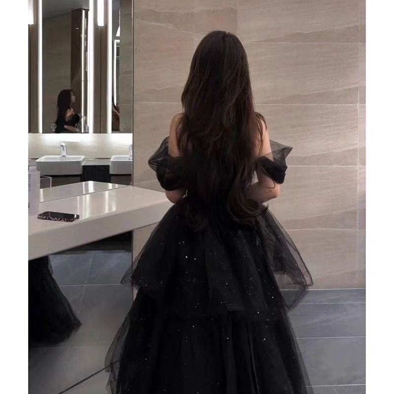 Black Evening Dress Light Luxury Minority French Style Pettiskirt by Mirlaine Univers