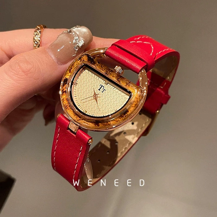 Montre pour femme avec bracelet en cuir véritable, simple et élégante