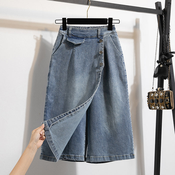 Pantalon vintage uni grande taille court à taille haute