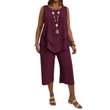 Casual Solid-Colored Sleeveless Top And Cropped Pants Two-Piece Set