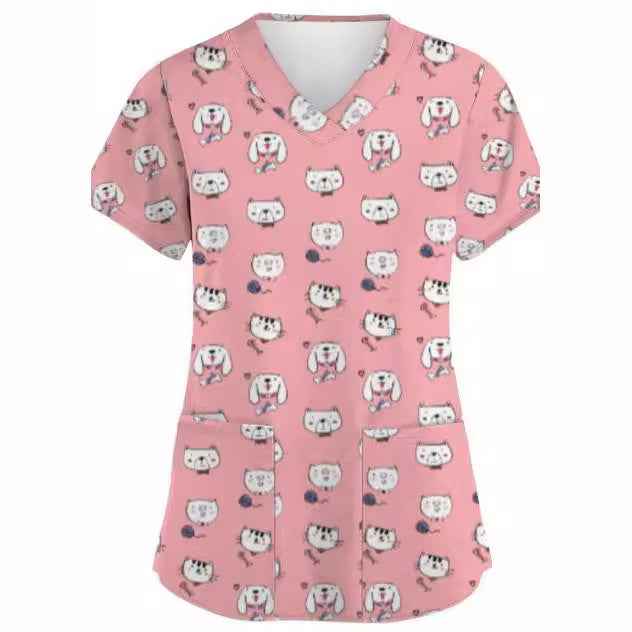 Summer Casual New Women's V-neck Cloth For Nursing Workers Short Sleeve