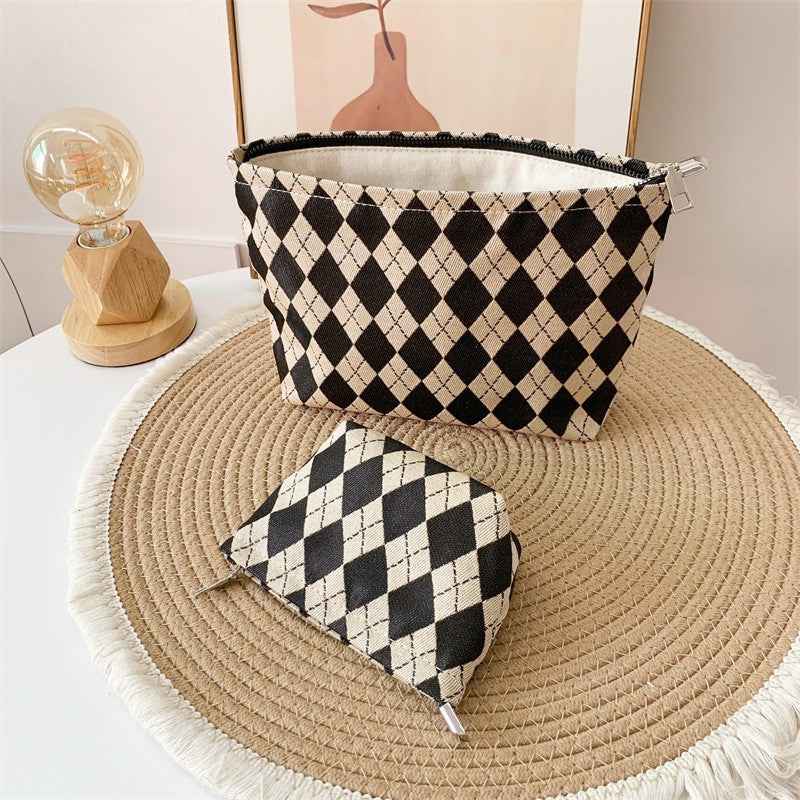 Womens Geometric-Line Fabric Cosmetic Bag