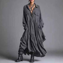 Artistic Retro Loose Pleated Long-Sleeve Shirt Dress