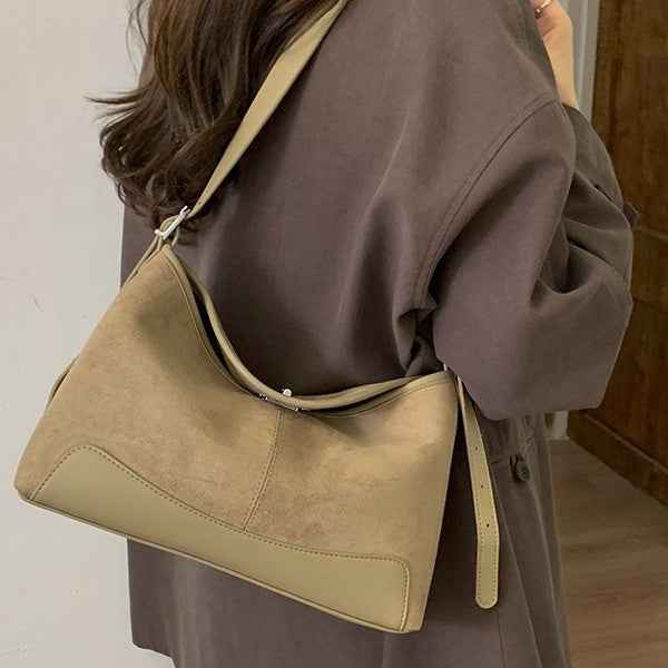 Stylish Suede Lock-Clasp Versatile ShoulderCrossbody Bag