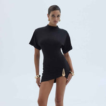 Women's Crew-Neck Half-Sleeve Pleated Sheath Dress