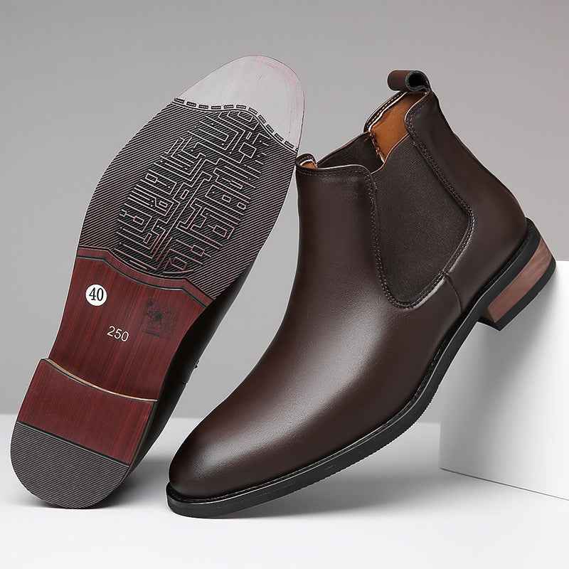 Chelsea Men's High-top Casual Business Wear Pointed Leather Boots