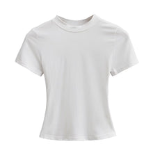 Solid Color Small Round Neck Elastic Shoulder Short Sleeve T-shirt Basic Style Waist-tight by Mirlaine Univers