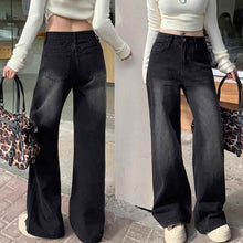 Womens Retro American-Style Long Wide-Leg Loose-Fit Denim Jeans