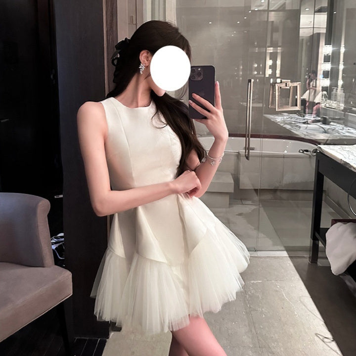 Puff Mesh Stitching Pearlescent Dress by Mirlaine Univers