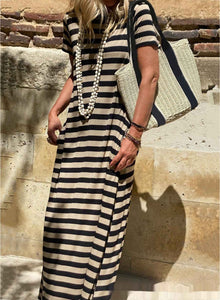Women's Short-Sleeve Pocket Casual Long Dress
