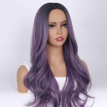 Purple Top Dyed Black Medium Long Curly Hair