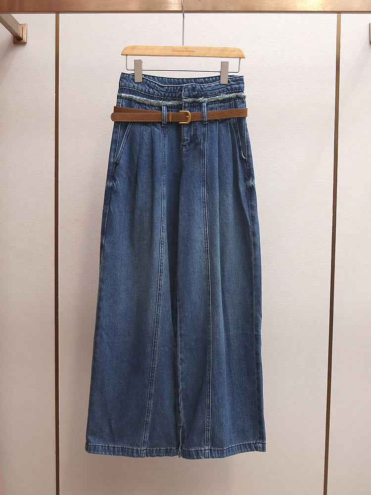 High-waisted A-line Wide-leg Long Jeans