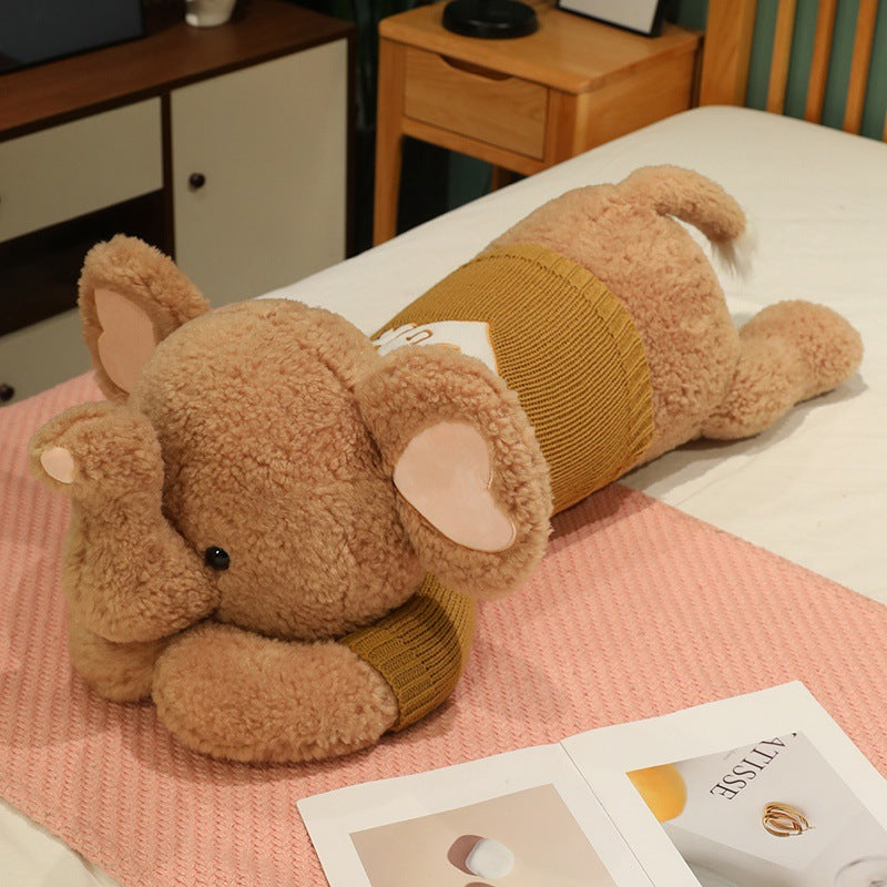 Large Sweater Lying Elephant Throw Pillow Plush Toy Doll by Mirlaine Univers
