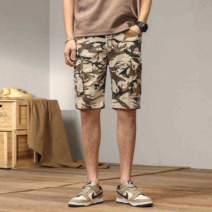 Shorts cargo décontractés rétro pour homme à motif camouflage avec poches multiples