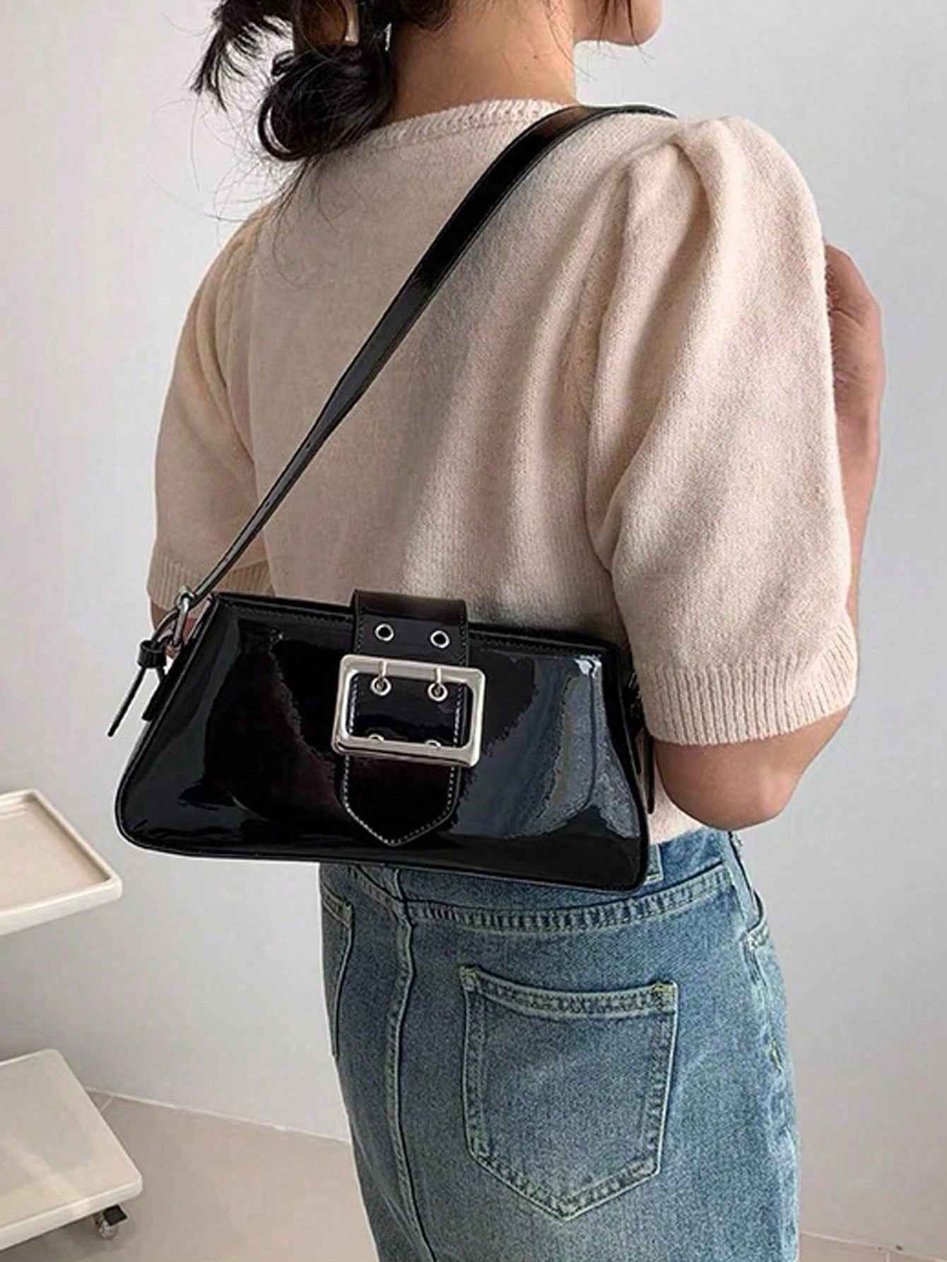 Handheld Patent Leather Silver Sweet & Edgy Chic Bag