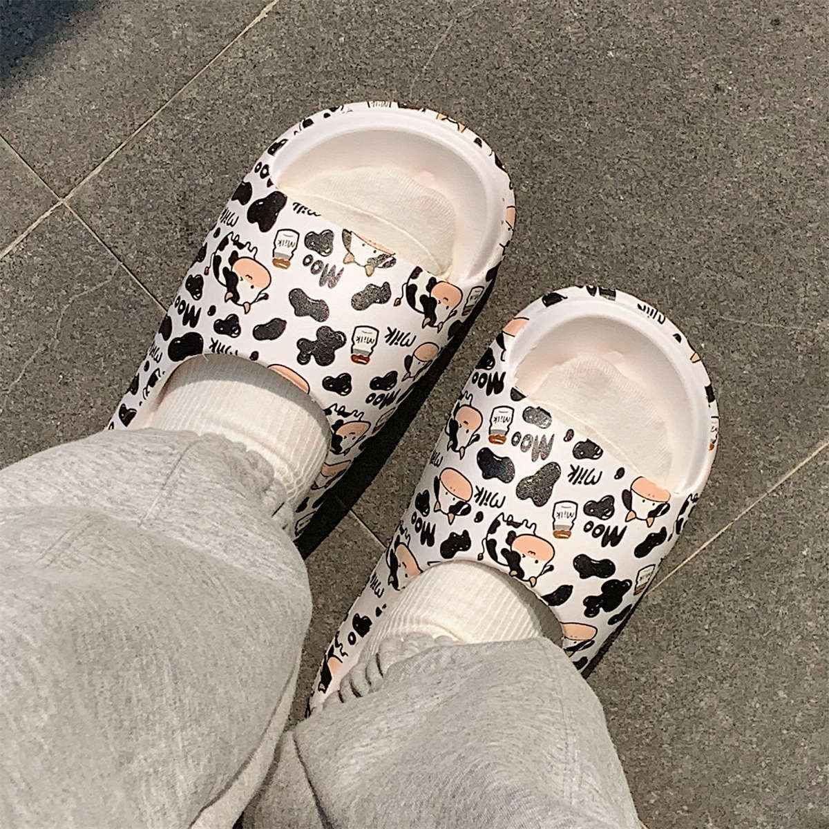 Home Cartoon Cute Cow Platform Sandals For Women