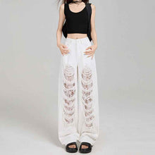 Women's Off-White Ripped Lace High-Waist Loose Denim Jeans
